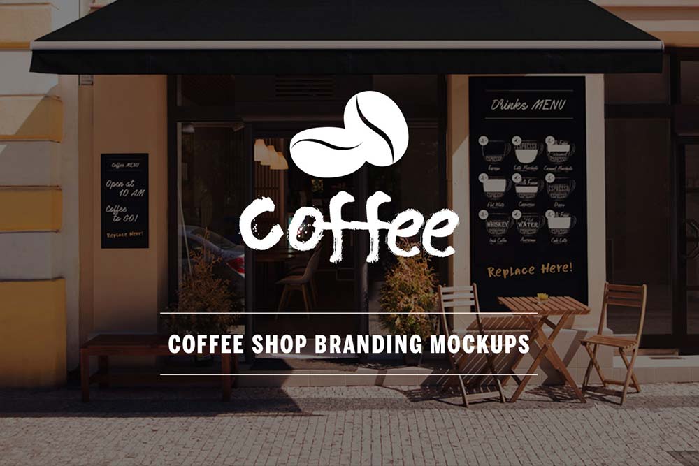 Mockup coffee shop design essentials set with isolated images of