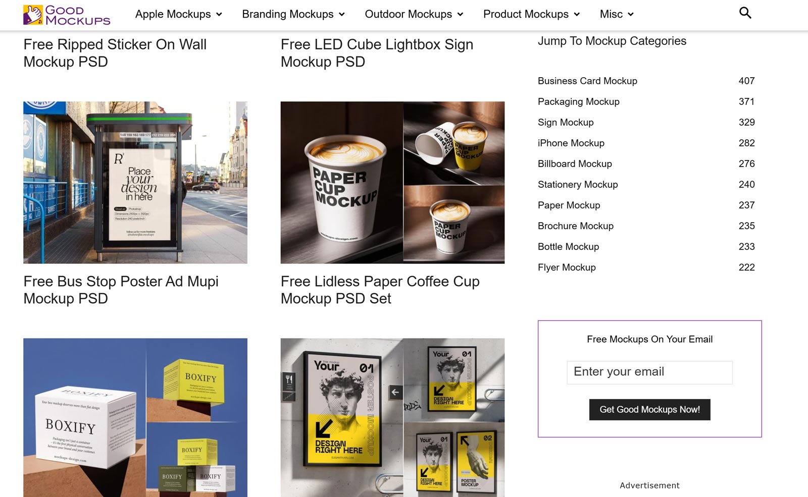 Good Mockups free curated PSD print design mockups