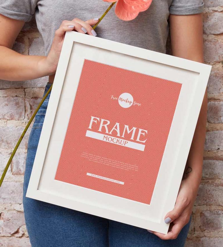 Free Girl Showing Frame Mockup