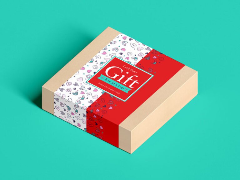 Free Craft Paper Square Gift Box Mockup | Mockuptree