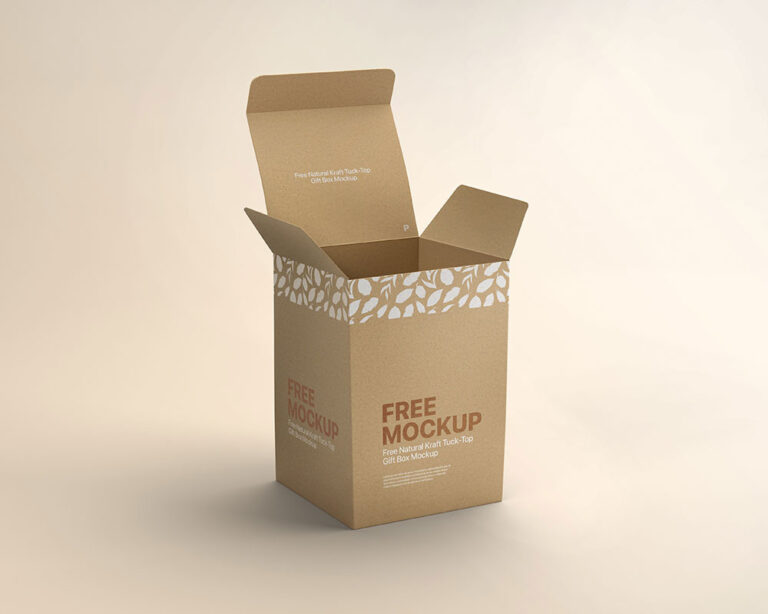 Free Kraft Tuck-Top Gift Box Mockup | Mockuptree