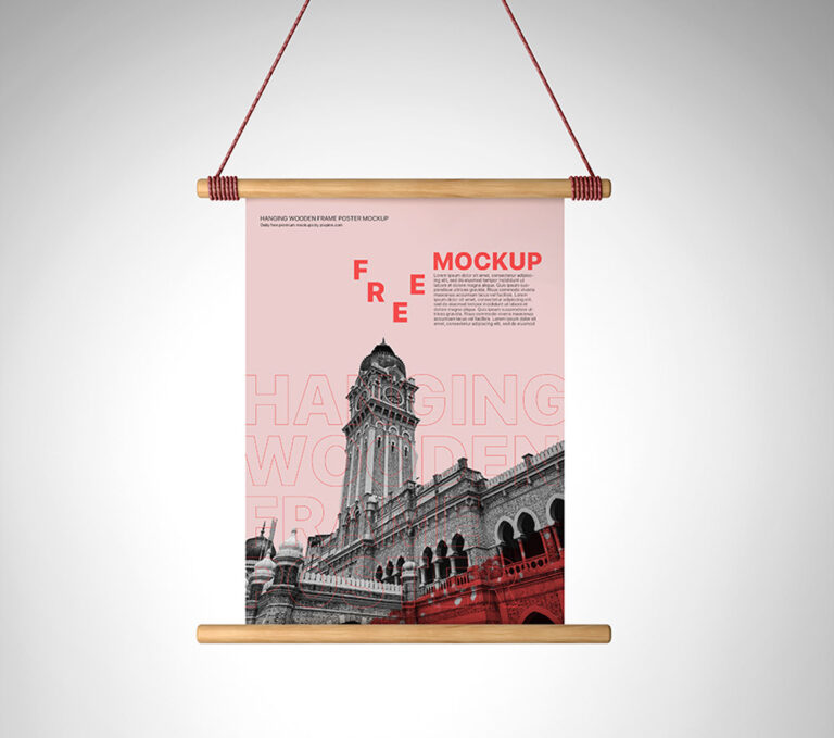 Free Hanging Wooden Frame Poster Mockup | Mockuptree