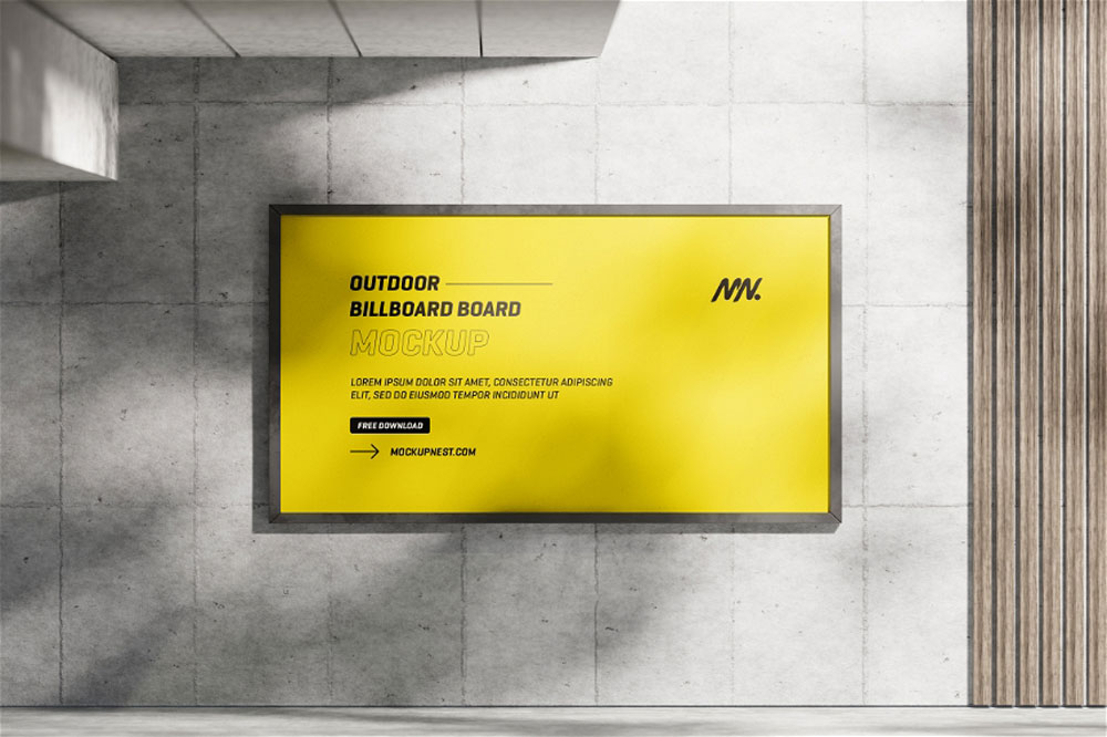 Free Wall Mounted Billboard Mockup