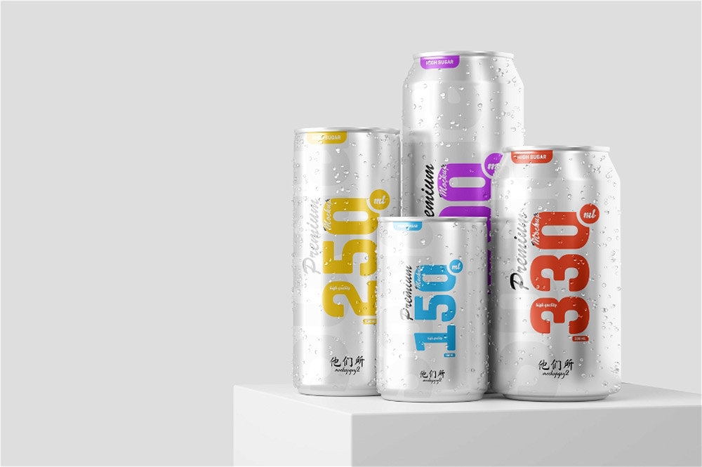 Free Multi-Size Soda Tin Can Mockup
