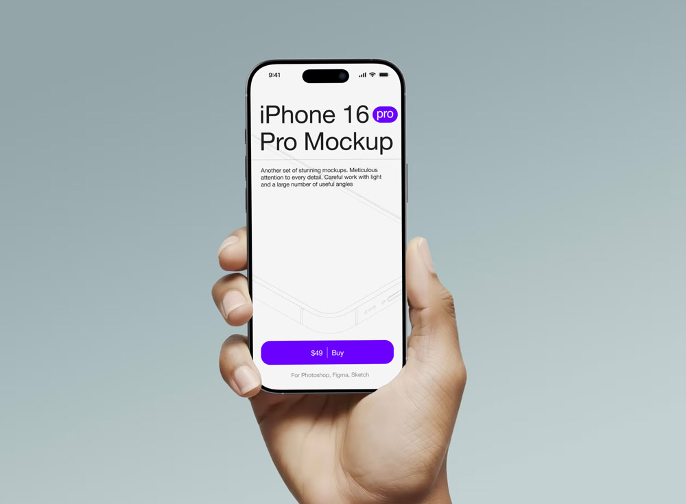 Free Hand Holding iPhone 16 Pro Mockup