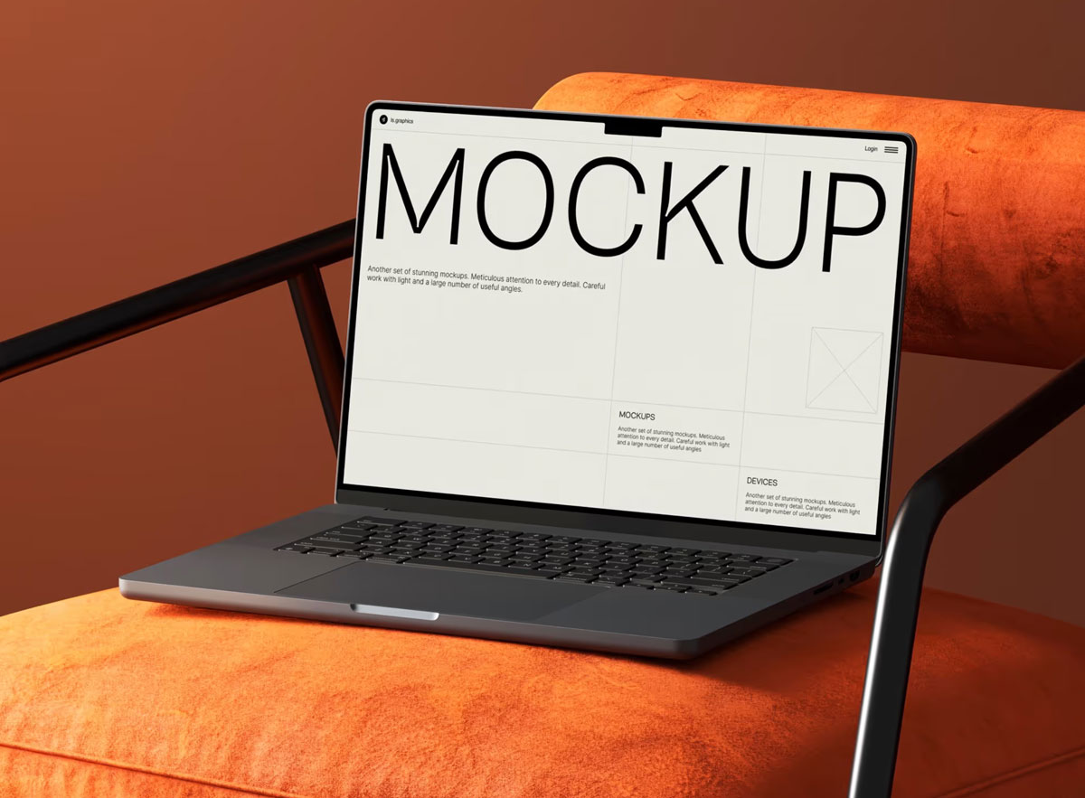 Free Luxe Velvet Chair MacBook Mockup
