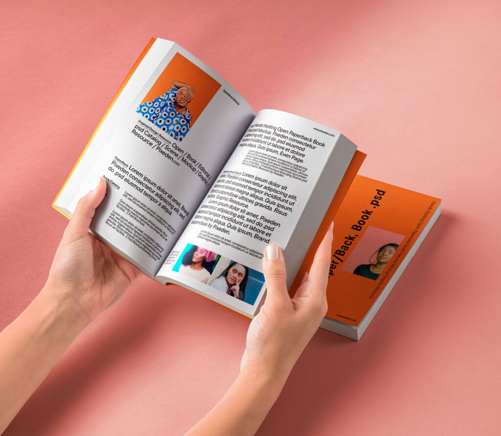 Free Hands Holding Open Book Mockup