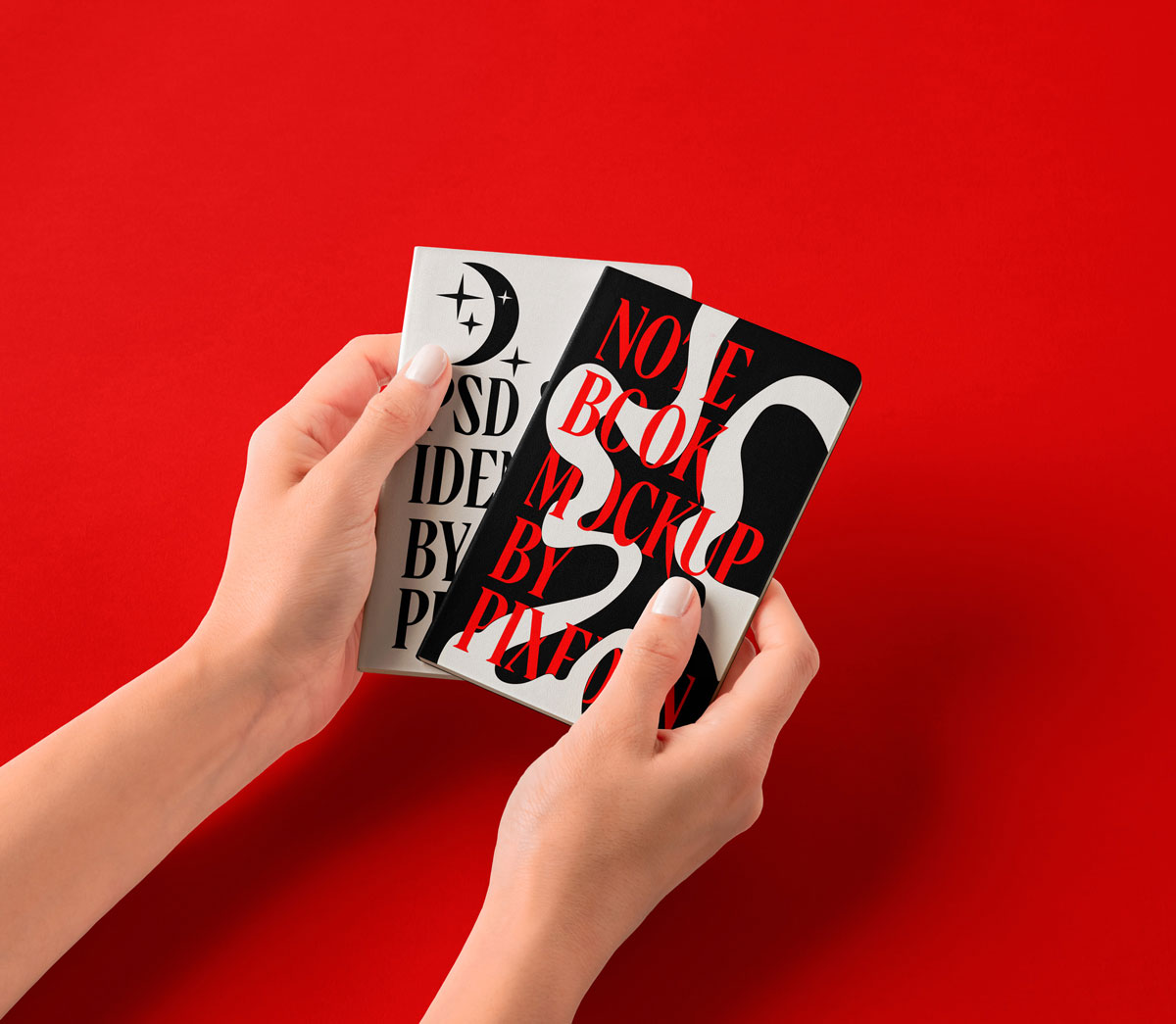 Free Hands Holding Notebooks Mockup