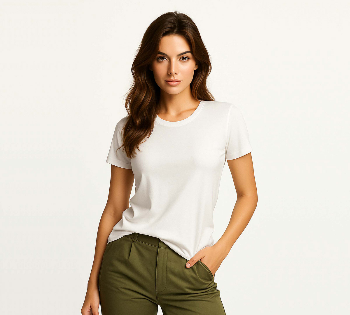 Free Girl Wearing T-Shirt Mockup PSD