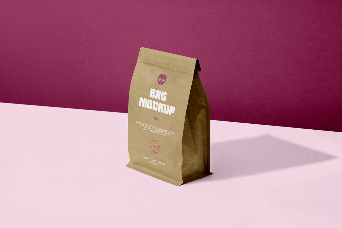 Free Kraft Coffee Bag Mockup