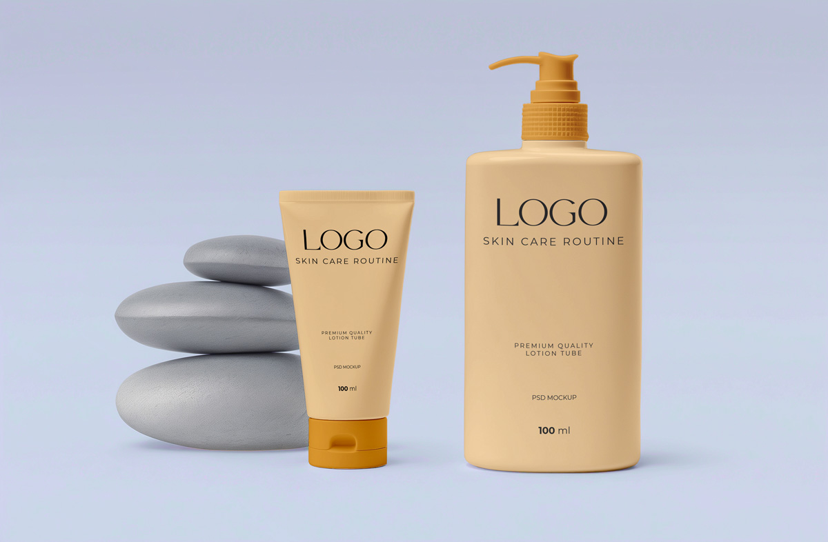 Free Pump Cosmetic Tube Mockup