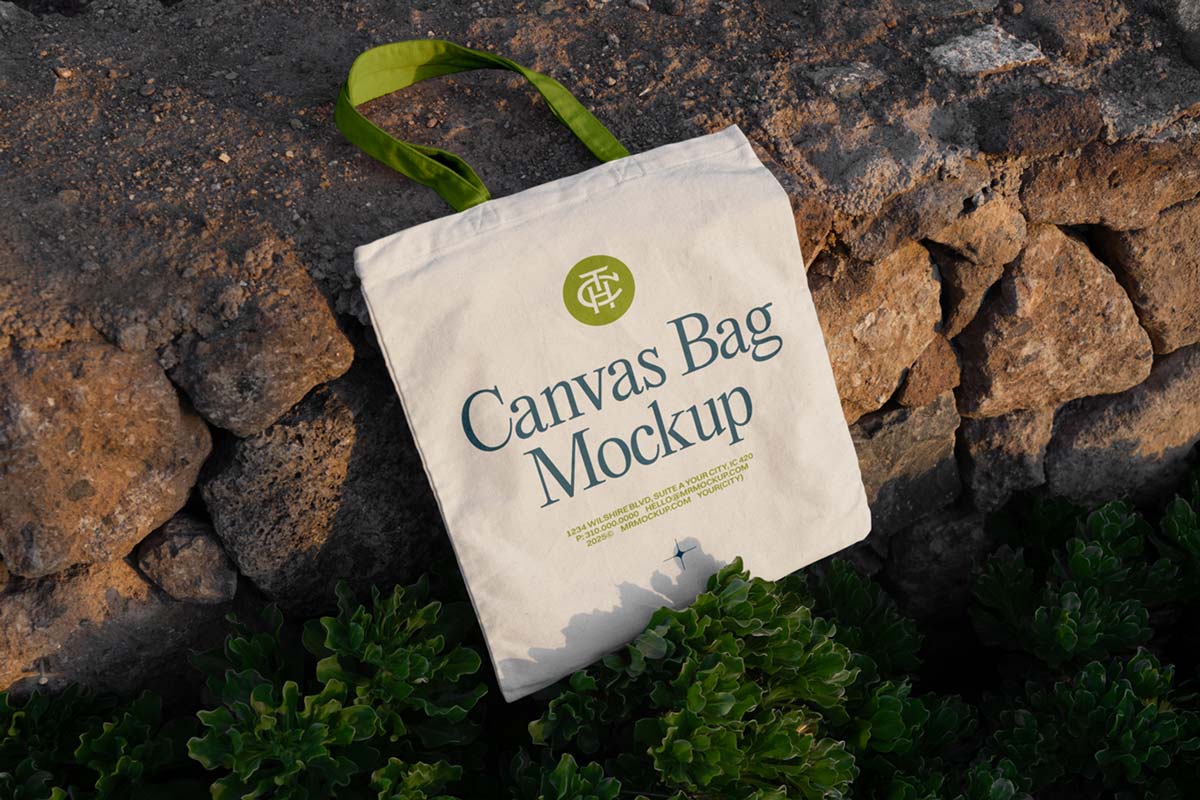 Free Laying Canvas Bag Mockup PSD