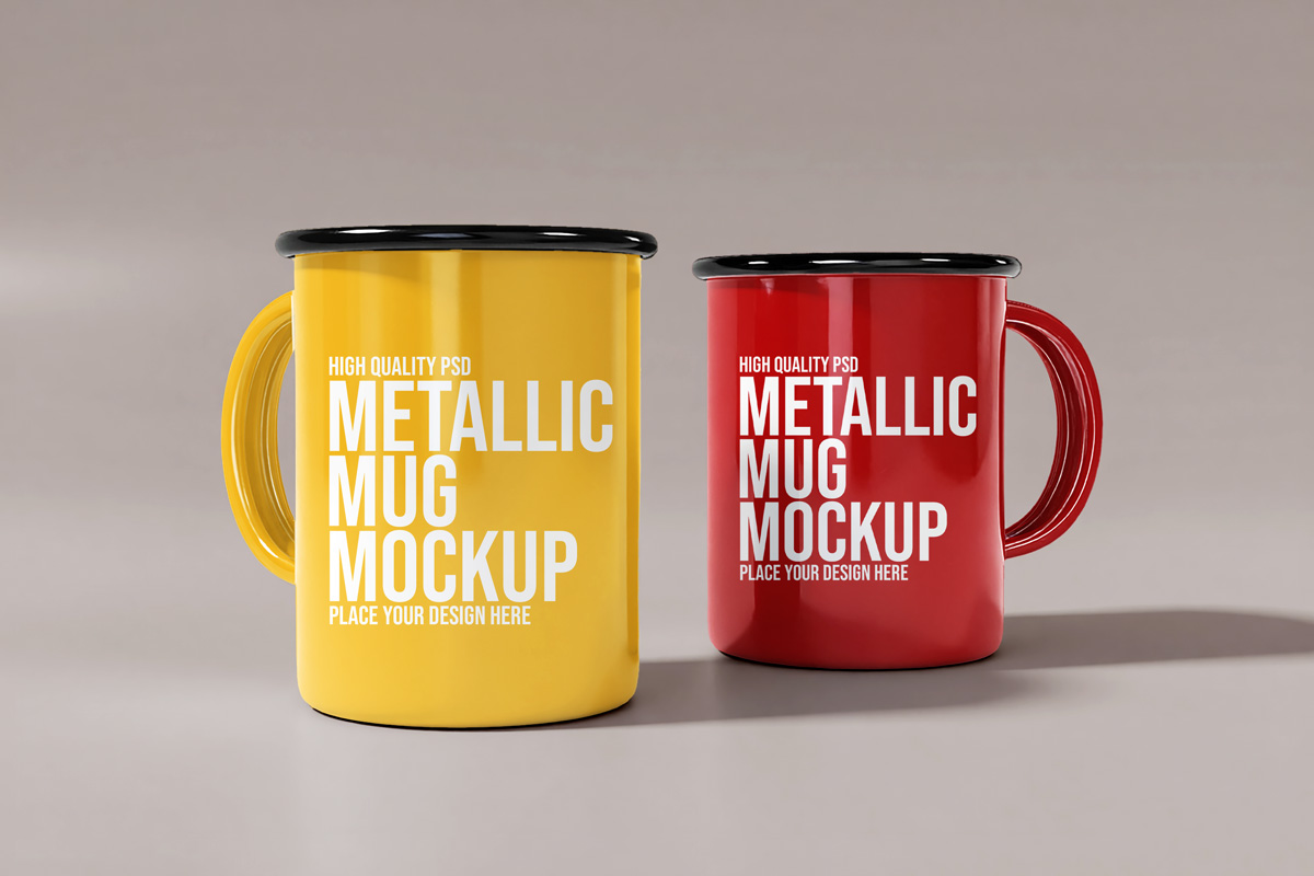 Free Long Enamel Mug Mockup PSD