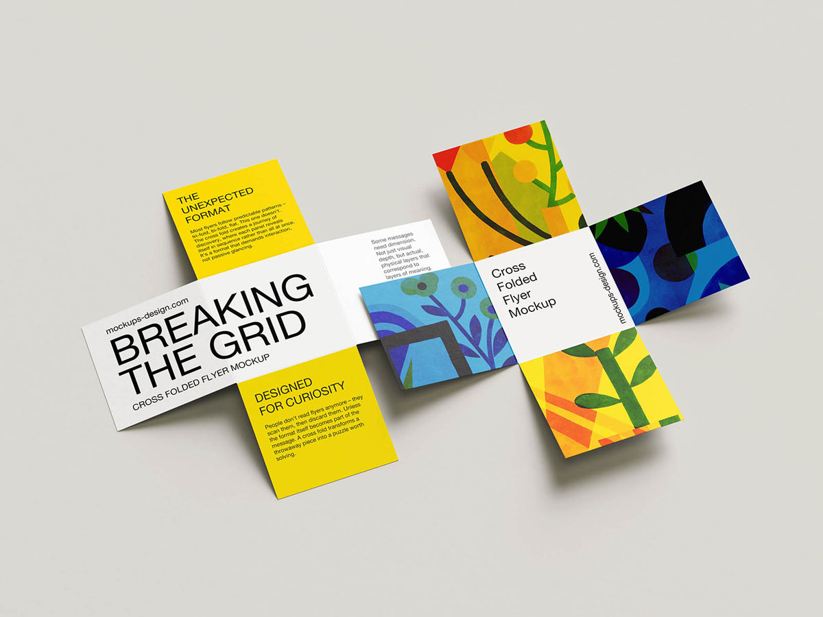 Free Cross Folded Flyer Mockup