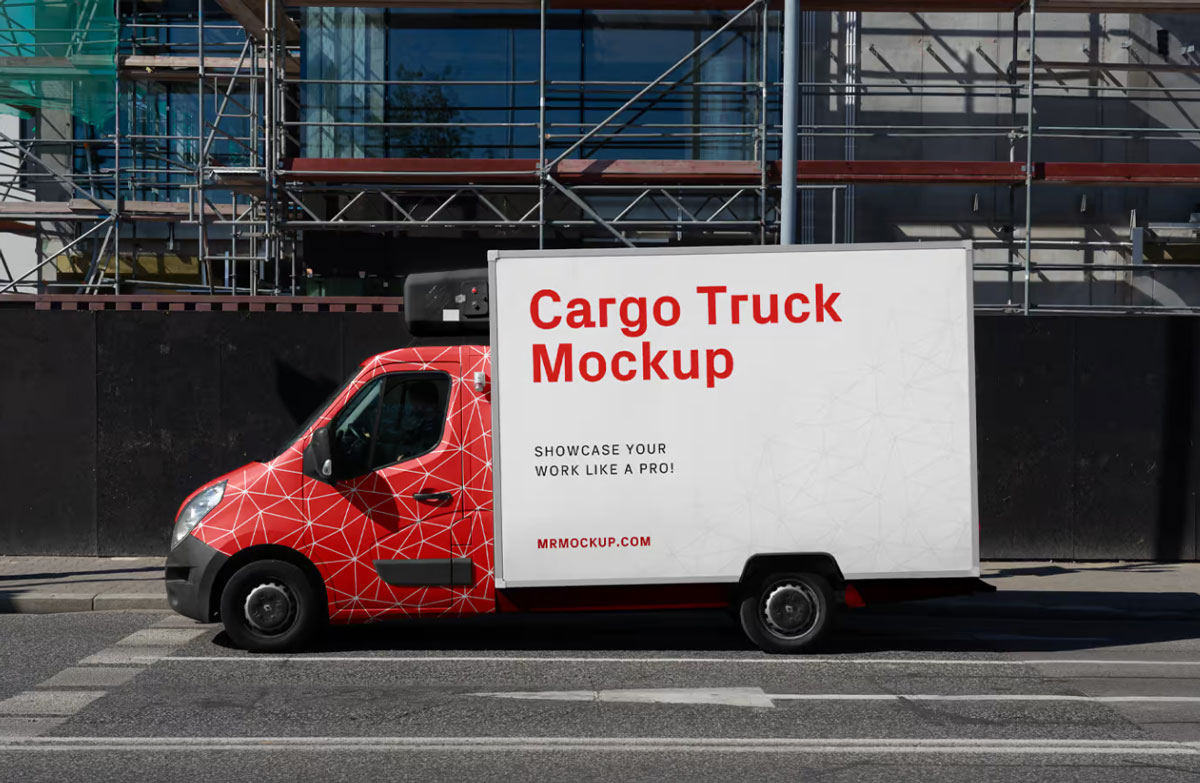 Free Small Cargo Truck Mockup