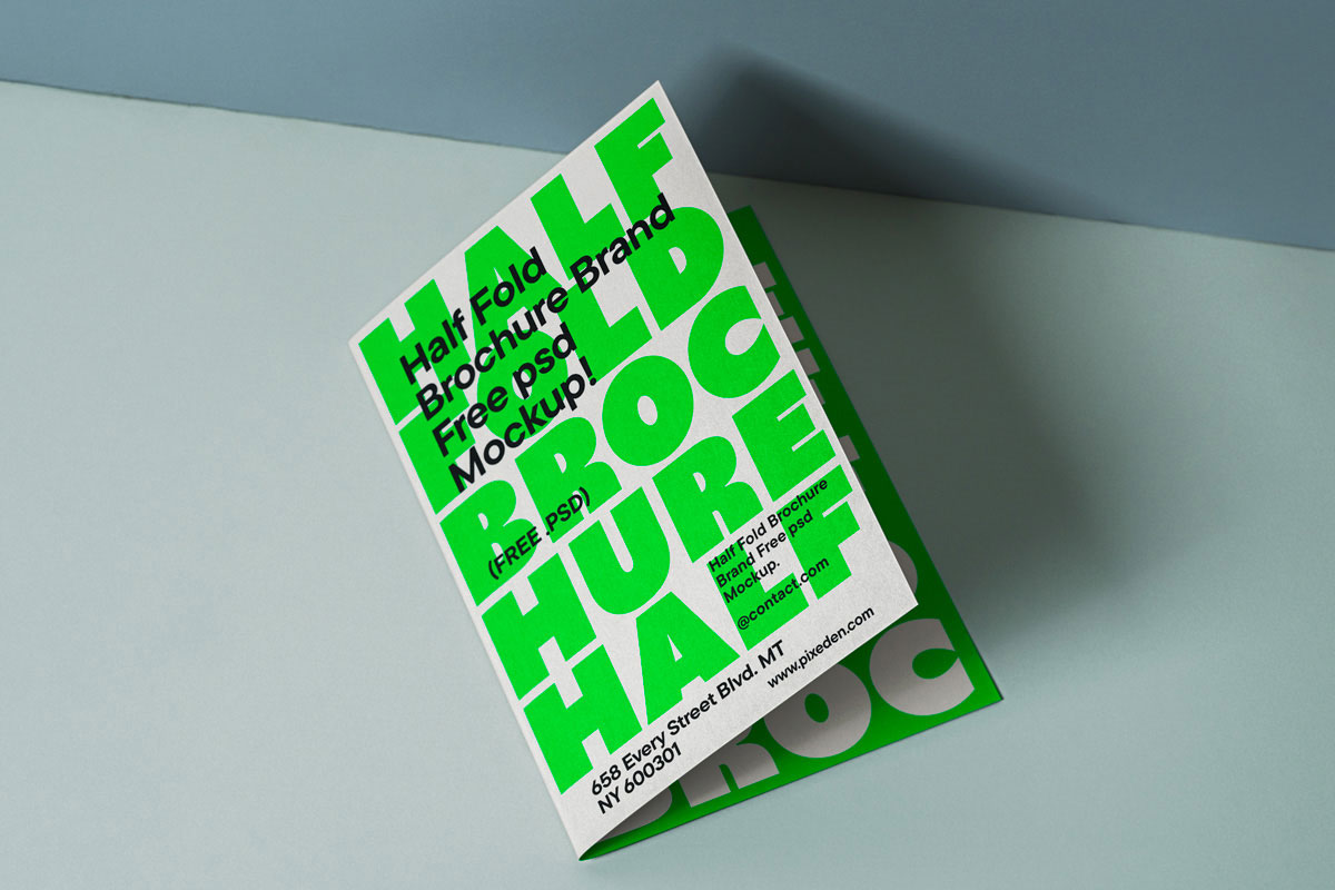 Free Brand Half Fold Brochure Mockup