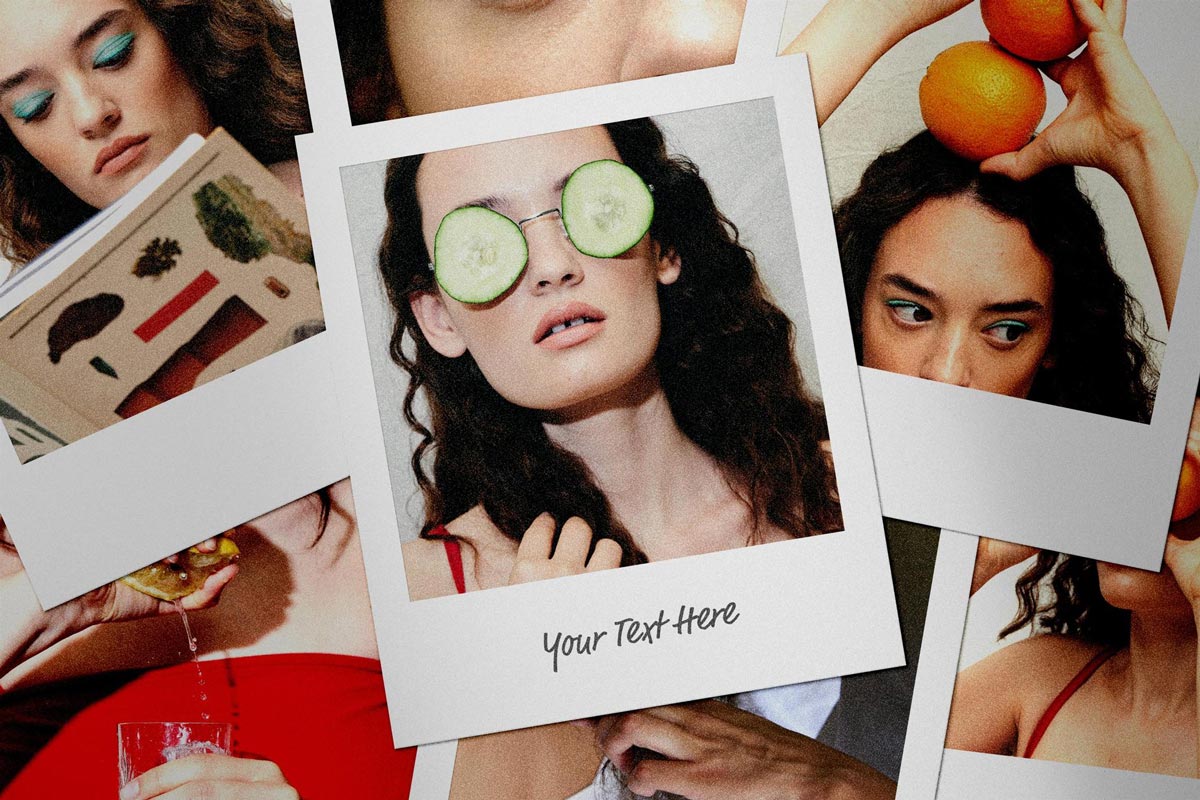 Free Scattered Polaroid Card Mockup
