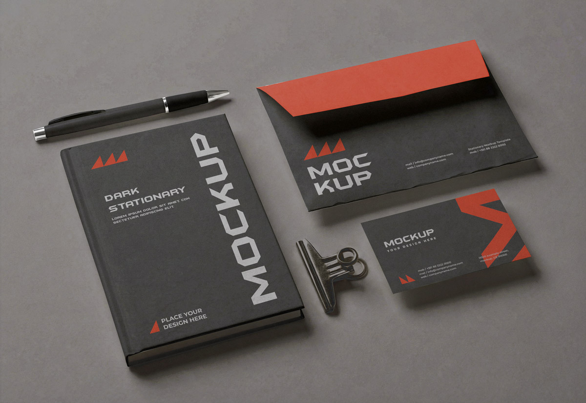 Free Dark Stationery Mockup