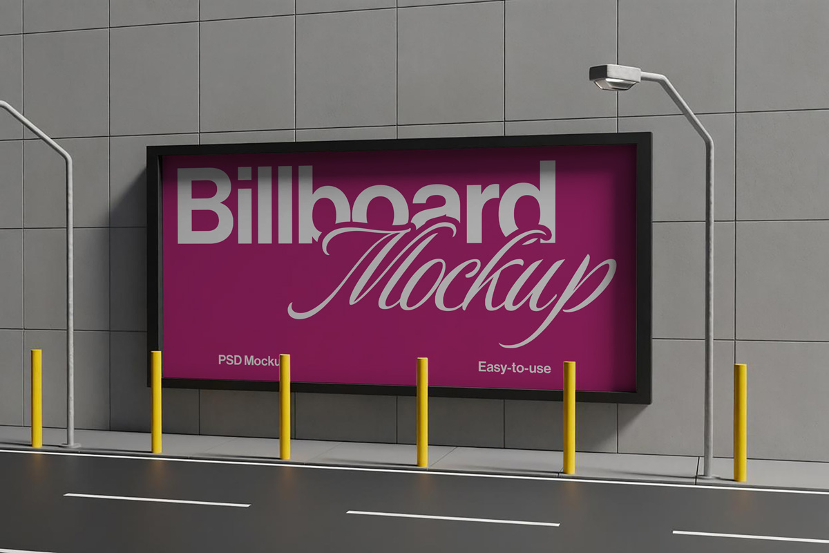 Free Wide Street Billboard Mockup PSD Free Wide Street Billboard Mockup PSD