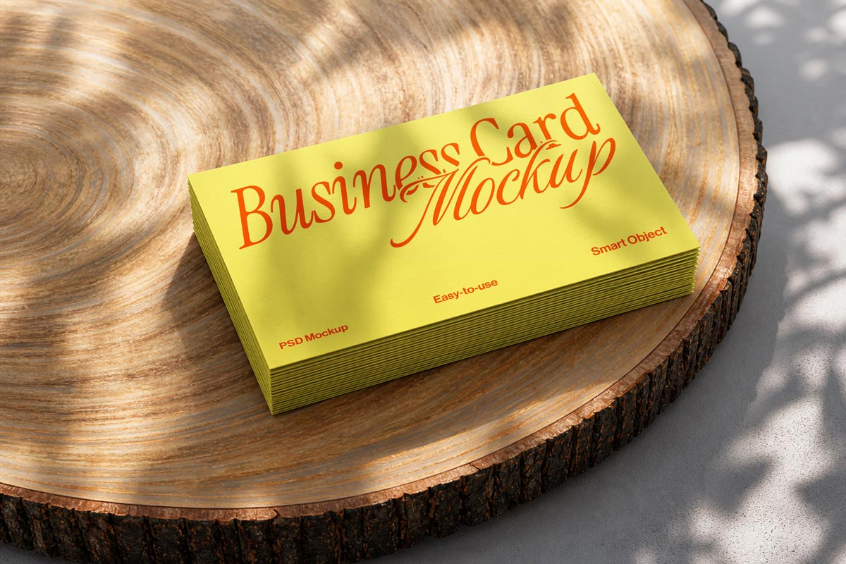Free Wooden Plate Business Card Mockup