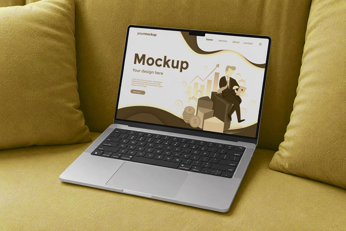 Free Macbook Pro on Sofa Mockup