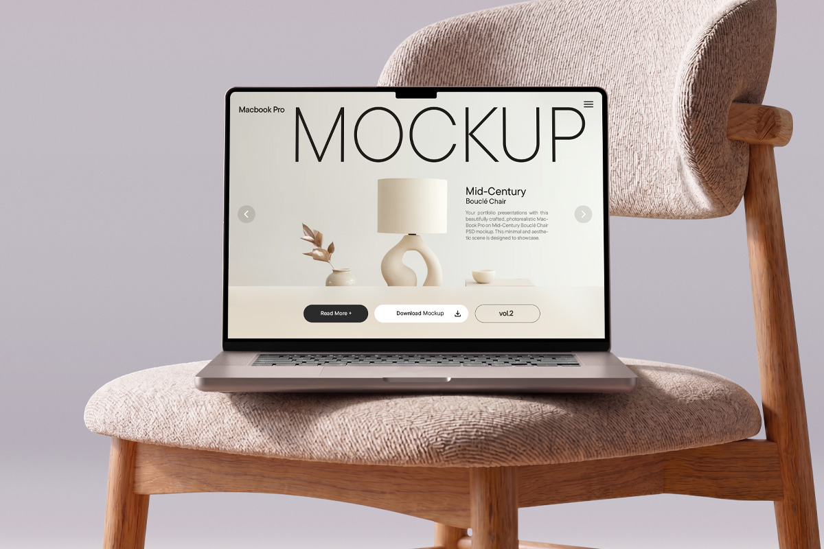 Free Chair MacBook Pro Mockup PSD