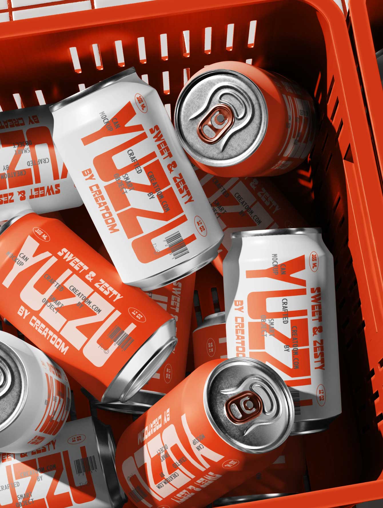 Free Shopping Basket Beverage Cans Mockup