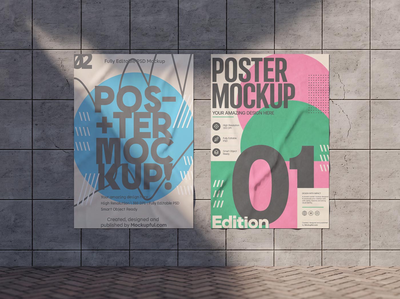 Free Posters on Concrete Wall Mockup
