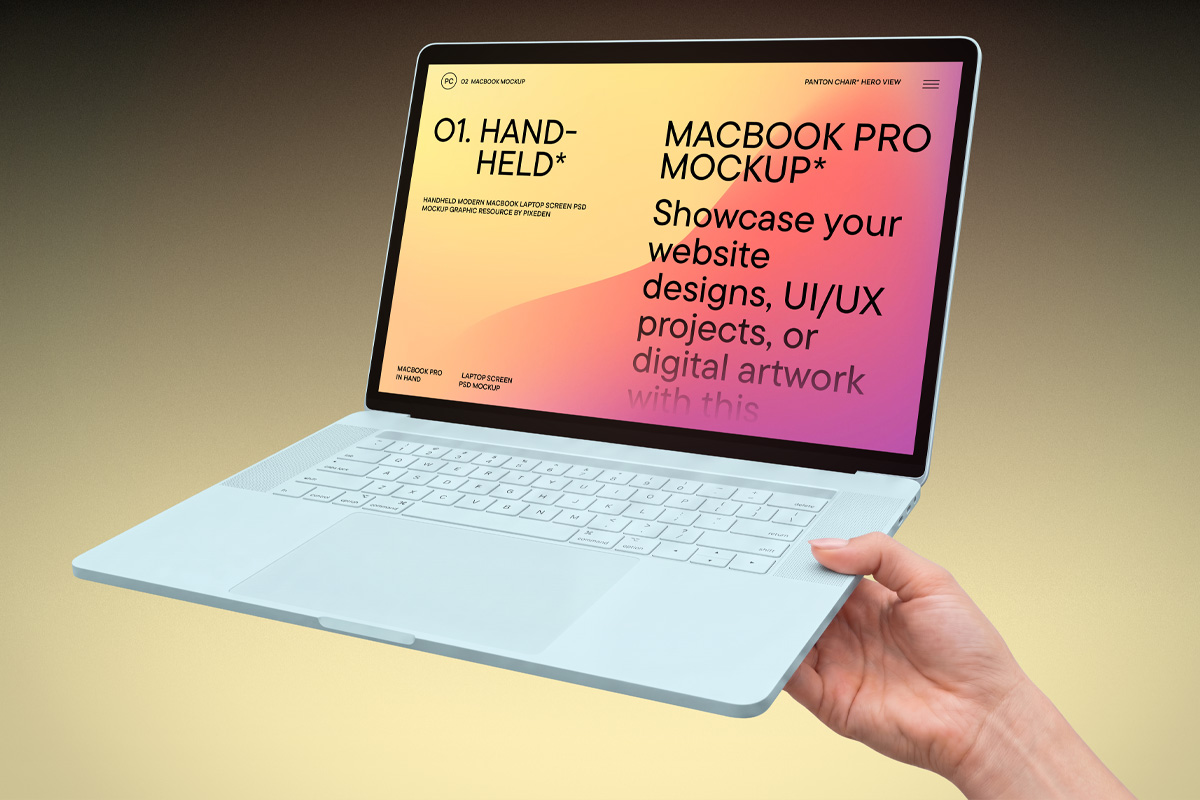 Free Handheld MacBook Mockup