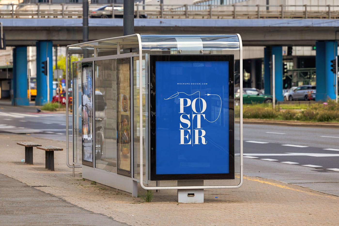 Free Urban Bus Stop Poster Mockup