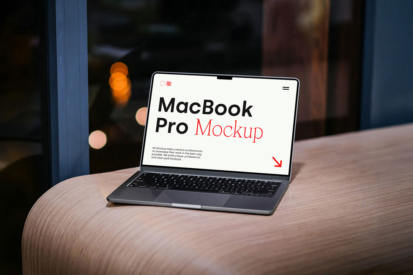Laying Wood MacBook Pro Mockup