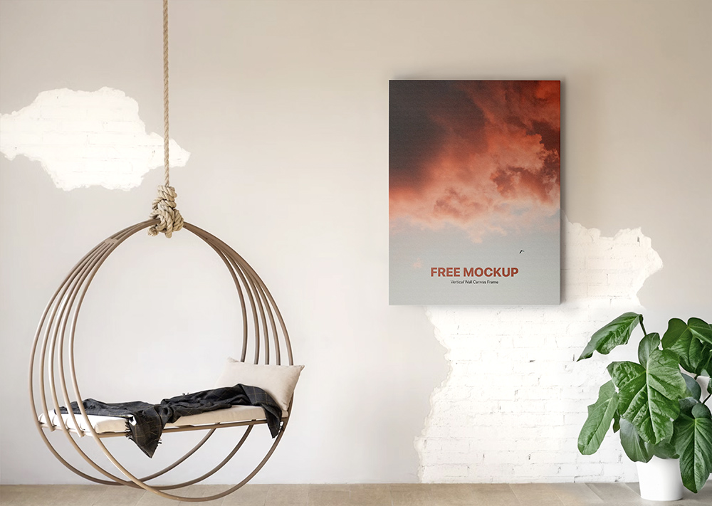 Free Vertical Wall Canvas Mockup