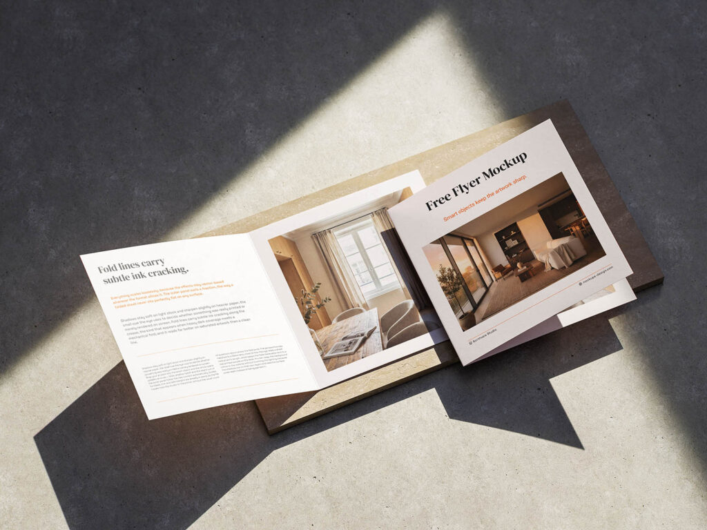 Free Square Bifold Flyer Mockup