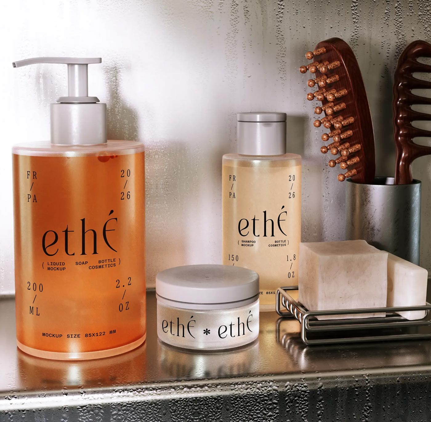 Free Bathroom Cosmetic Bottles Mockup