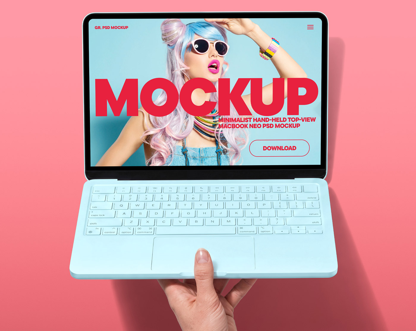 Free Hand-Held MacBook Mockup