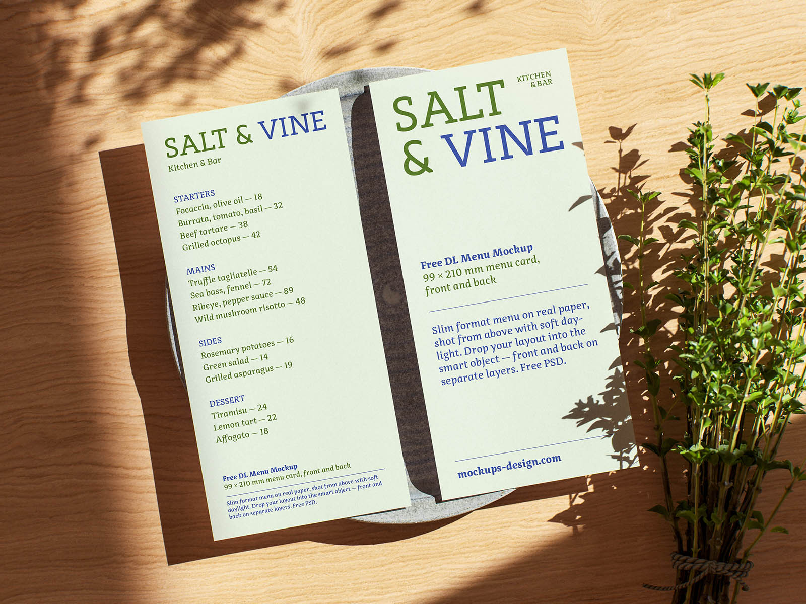 Free Slim Restaurant Menu Mockup