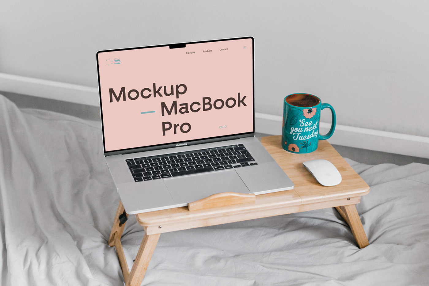 Free MacBook Pro on Desk Mockup