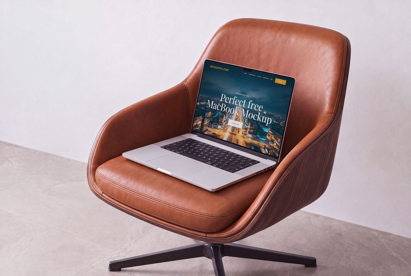 Free Leather Chair MacBook Pro Mockup Free Leather Chair MacBook Pro Mockup