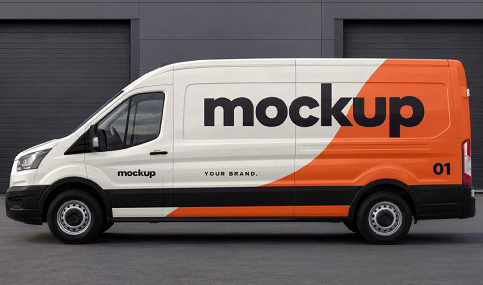 Free Cargo Delivery Van Mockup PSD