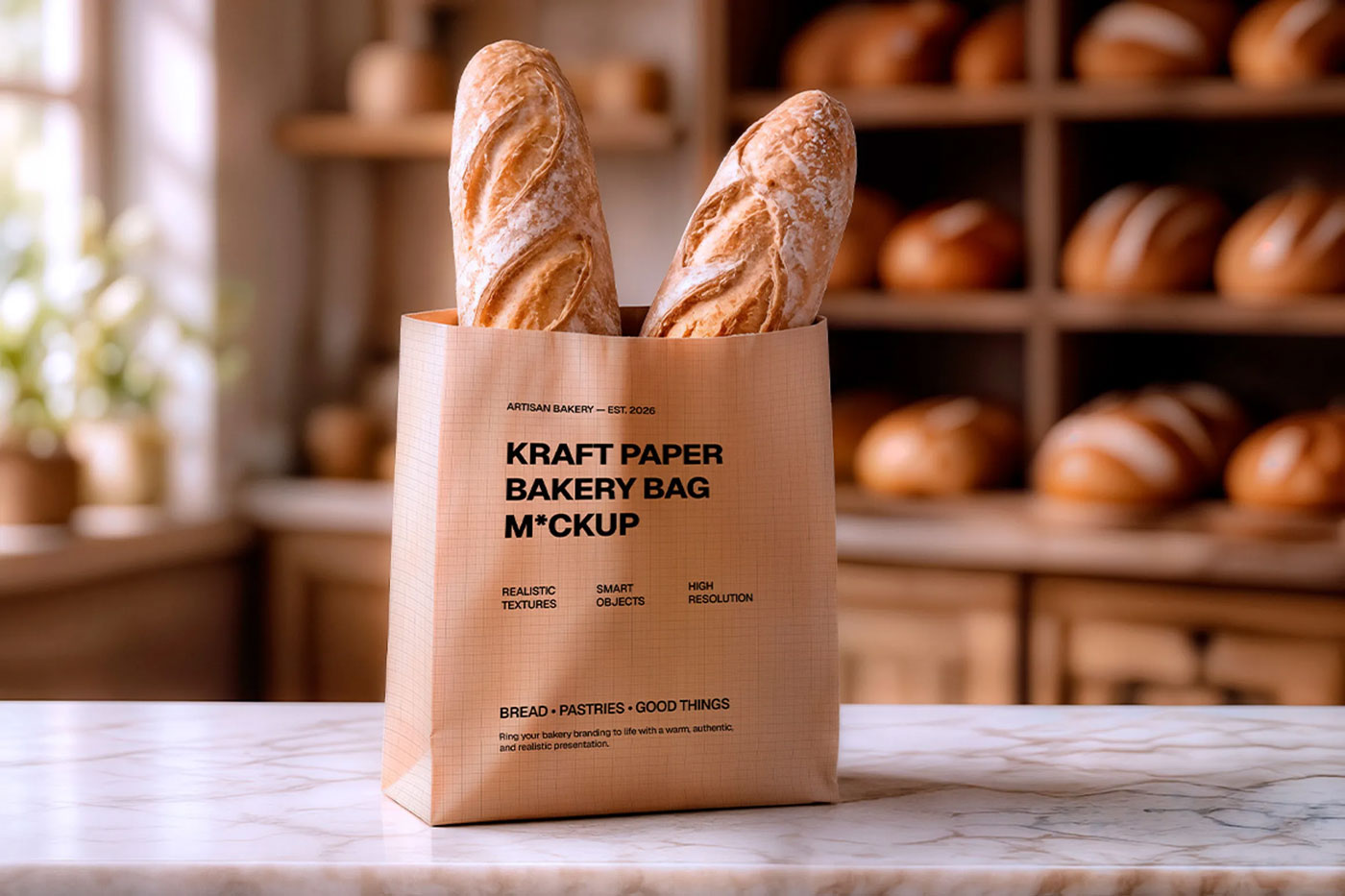 Free Kraft Paper Bakery Bag Mockup